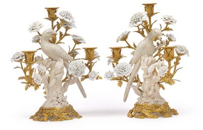 Paar dekorative Gelbmetall-Girandolen - Sklo a Porcelán