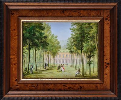 Porzellan-Bild mit Park und Palais, - Vetri e porcellane