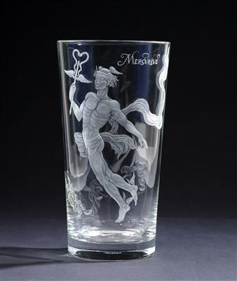 Vase mit meisterlich geschnittener Darstellung 'Mercurius', - Sklo a Porcelán
