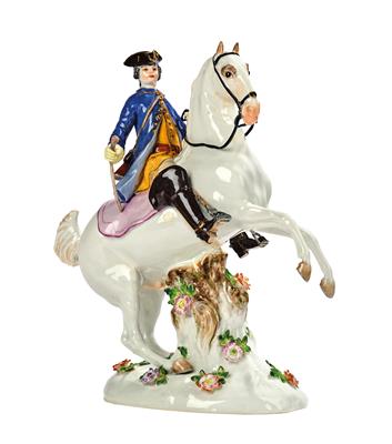 A Hunter on Horseback, Carrying a Rifle on his Back, Holding the Reins in his Left and a Cane in His Right Hand, - Sklo a Porcelán