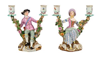 A Pair of Candleholders, - Sklo a Porcelán
