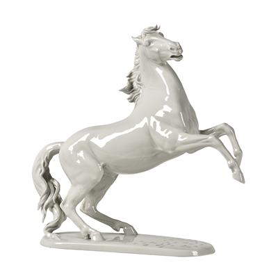 A Rearing Stallion, - Glass and Porcelain