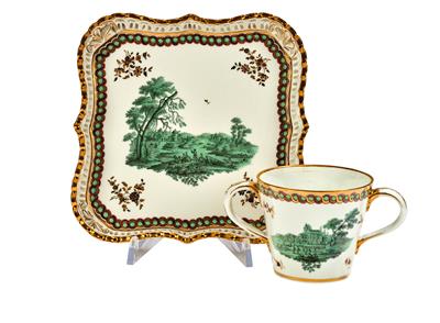 A Tray and Double-Handle Cup, - Sklo a Porcelán