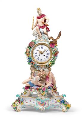 Porzellan-Uhrgehäuse mit Uhrwerk und Sockel, - Vetri e porcellane