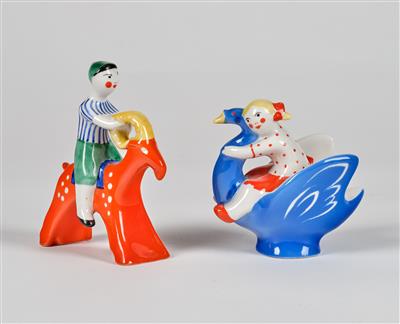 2 Figures “Girl Duck” and “Boy Goat” from the “Carousel” Series, Russia 1950-1960 - Sklo a porcelán