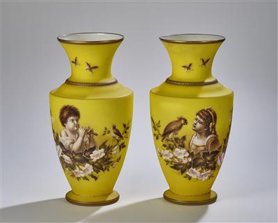 Paar Glasvasen mit zitronengelbem Fond, Böhmen, 2. Hälfte 20. Jh., - Sklo a porcelán
