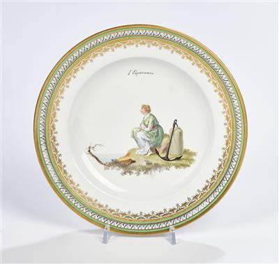 Prachtvoller Teller "l' Espérance", Kaiserliche Manufaktur Wien, 1798, - Sklo a porcelán