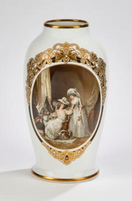 Vase mit klassizistischer höfischer Darstellung, - Vetri e porcellane