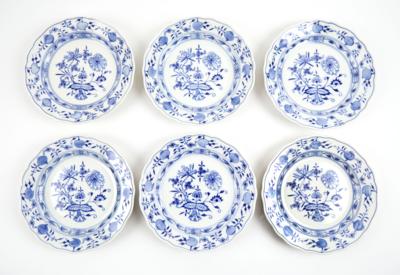 Zwiebelmuster 6 Dessertteller, Meißen um 1980, - Sklo a porcelán