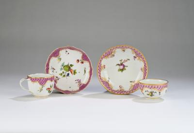 Koppchen mit Untertasse und Tasse mit Untertasse, Kaiserliche Manufaktur Wien um 1770, - Sklo a porcelán