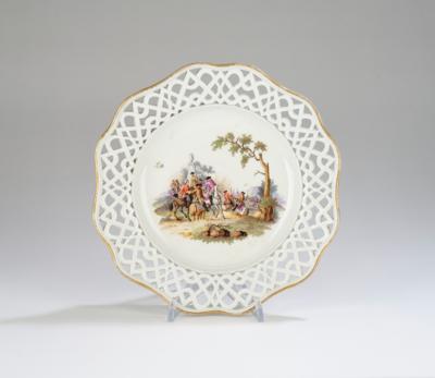 Teller mit Reiterszenerie in Parkanlage, Meißen Punktmarke 1763-1773, - Sklo a porcelán