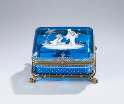Glasschatulle mit asiatischen Dekor, Böhmen, Ende 19. Jh., - Glas & Porzellan