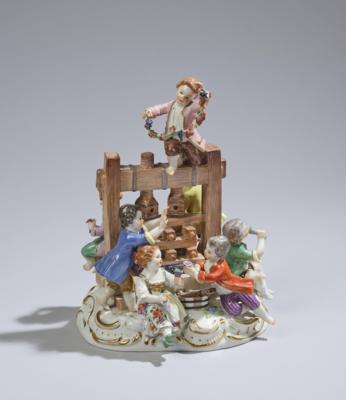"Die Weinpresse" mit 7 Kindern, Meissen, um 1980, - Glass and Porcelain