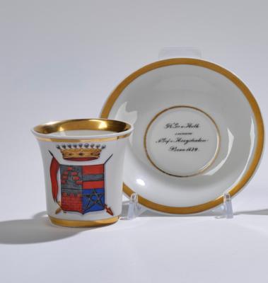 Sechs KPM-Berlin Tassen mit Untertassen und verschiedenen Wappen, - Glass and Porcelain