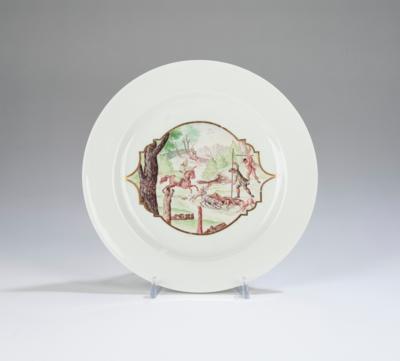 Teller mit Jagdszene in Landschaft, Meissen um 1760, - Sklo a porcelán