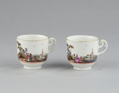 Zwei Tassen mit holländischen Landschaften, Meissen Mitte 18. Jh., - Sklo a porcelán