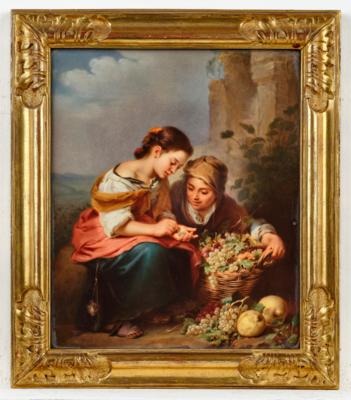 Porzellanbild "Die kleine Obsthändlerin" nach Bartolomé Esteban Murillo, - Glas & Porzellan