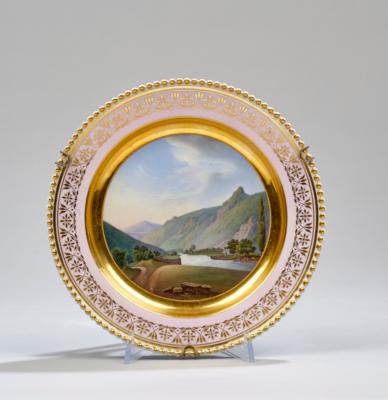 Teller mit Ansicht "Schwarzburger Thal", KPM, Berlin um 1832/37, - Sklo a porcelán