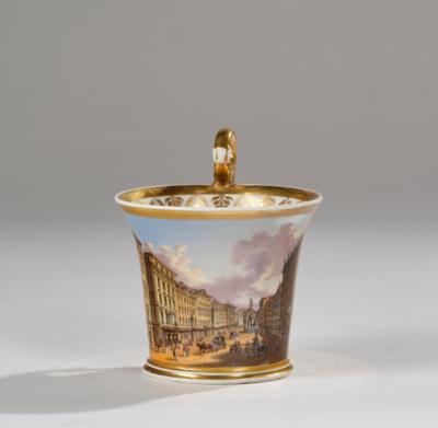 Vedutentasse mit Ansicht des Graben in Wien, Kaiserliche Porzellanmanufaktur, Wien um 1820, - Glas & Porzellan