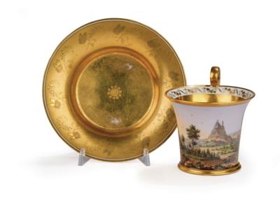 Vedutentasse mit Untertasse, Kaiserliche Manufaktur, Wien 1817, - Glass and Porcelain