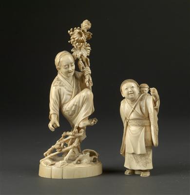2 Japanese statuettes, - Antiques: Clocks, Metalwork, Asiatica, Faience, Folk art, Sculptures