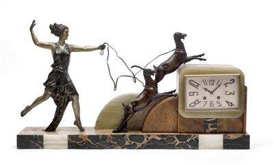 Art deco Marmorkaminuhr "Mädchen mit Bergziegen" - Antiquitäten - Uhren, Metallarbeiten, Asiatika, Fayencen, Volkskunst, Skulpturen