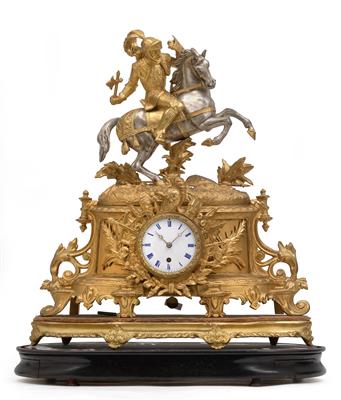 Große Historismus Kaminuhr "Ritter zu Pferd" - Antiquitäten - Uhren, Metallarbeiten, Asiatika, Fayencen, Volkskunst, Skulpturen