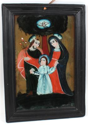 Behind-glass painting, Holy Family, - Antiquariato - orologi, metalli lavorati, asiatica, ceramica faentinas, arte popolare, sculture