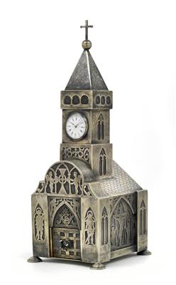 A Historism Period silver table clock "Chapel" - Antiquariato - orologi, metalli lavorati, asiatica, ceramica faentinas, arte popolare, sculture