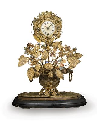 Wiener Miniatur Tischuhr "Blumenkorb" - Antiquitäten - Uhren, Metallarbeiten, Asiatika, Fayencen, Volkskunst, Skulpturen