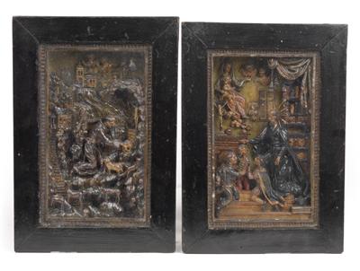Zwei geschnitzte Heiligendarstellungen, - Antiquitäten - Uhren, Metallarbeiten, Asiatika, Fayencen, Volkskunst, Skulpturen