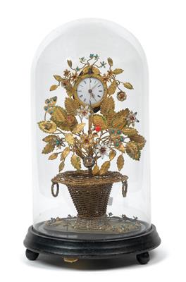 Biedermeier Tischuhr "Blumenkorb" - Antiquitäten (Uhren, Skulpturen, Metallarbeiten, Fayencen, Volkskunst, Silber)