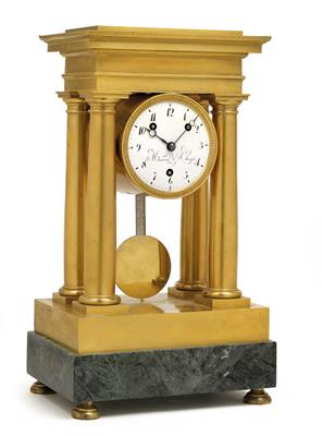 A fine Empire Period ormolu portico clock with 1/4 hour striking mechanism "Meuron & Comp." - Starožitnosti