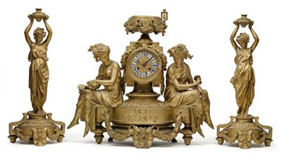 Historismus Kamingarnitur - Antiquitäten (Uhren, Skulpturen, Metallarbeiten, Fayencen, Volkskunst, Silber)