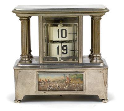 A hunt theme table clock with digital time index - Starožitnosti