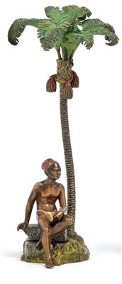 F. X. Bergmann - A figure of a Nubian underneath a palm tree, - Orologi, metalli lavorati, arte popolare e ceramica faentina, sculture  +Strumenti scientifici e globi d'epoca