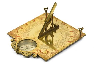 A good c. 1720 Austrian horizontal brass Sundial - Orologi, metalli lavorati, arte popolare e ceramica faentina, sculture  +Strumenti scientifici e globi d'epoca