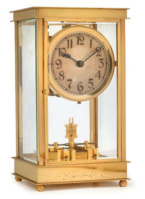 An art nouveau one-year clock with compensation pendulum - Clocks, Metalwork, Faience, Folk Art, Sculptures +Antique Scientific Instruments and Globes