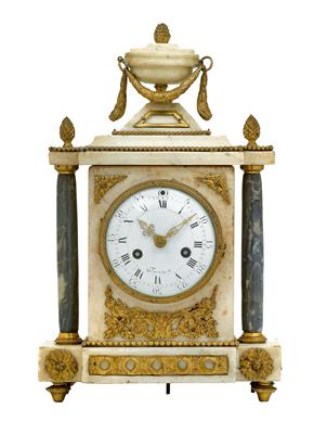 A small Louis XVI marble mantle clock, "Fortin" - Starožitnosti  +Historické vědecké přístroje a globusy
