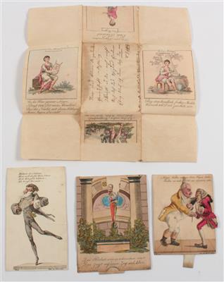 3 rare pop-up cards and a folded letter, - Antiquariato - orologi, sculture, maioliche, arte popolare