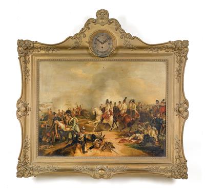 A Biedermeier picture clock with musical clock "Battle at Aspern" - Antiquariato - orologi, sculture, maioliche, arte popolare