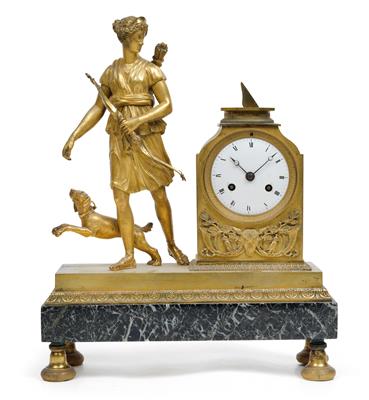 A Charles X bronze mantelpiece clock - "Diana" - Antiques: Clocks, Sculpture, Faience, Folk Art, Vintage, Metalwork