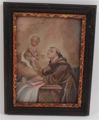 A painting on glass, St Anthony, - Antiques: Clocks, Sculpture, Faience, Folk Art, Vintage, Metalwork