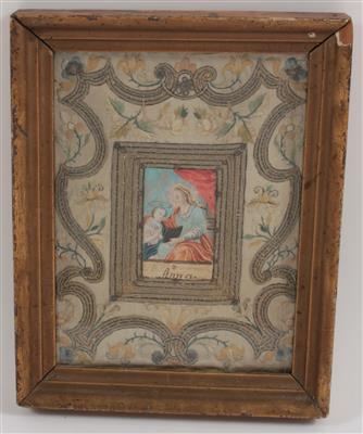 A folk art devotional image, St Anne teaching the Virgin to read, - Antiques: Clocks, Sculpture, Faience, Folk Art, Vintage, Metalwork