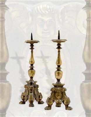 A pair of baroque candlesticks, - Antiques: Clocks, Sculpture, Faience, Folk Art, Vintage, Metalwork