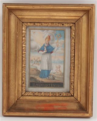 A painting on parchment depicting St Augustine, - Starožitnosti