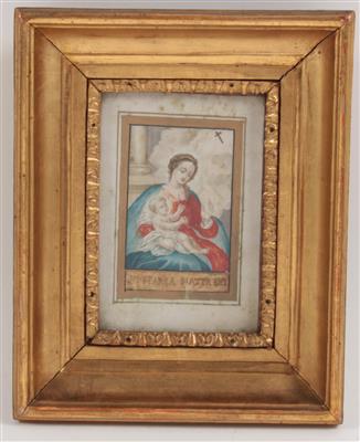 Pergamentbild S. Maria Mater Dei, - Uhren, Metallarbeiten, Varia, Vintage, Fayence, Volkskunst, Skulpturen