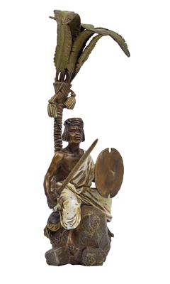 F. X. Bergmann - Nubischer Krieger mit Palme, - Uhren, Judaika, Metallarbeiten, Vintage, Fayencen, Skulpturen, Volkskunst