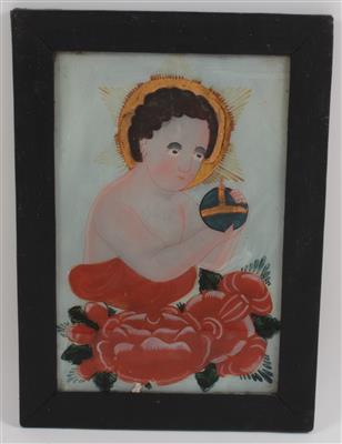 A painting on glass, Jesus as a boy, - Antiques: Clocks, Sculpture, Faience, Folk Art, Vintage