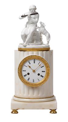 A marble column clock with porcelain finial - Antiques: Clocks, Sculpture, Faience, Folk Art, Vintage